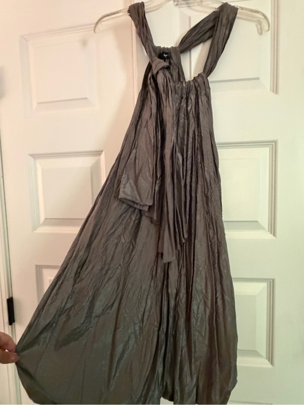 Ryu Gray Crinkle Halter Bubble Dress